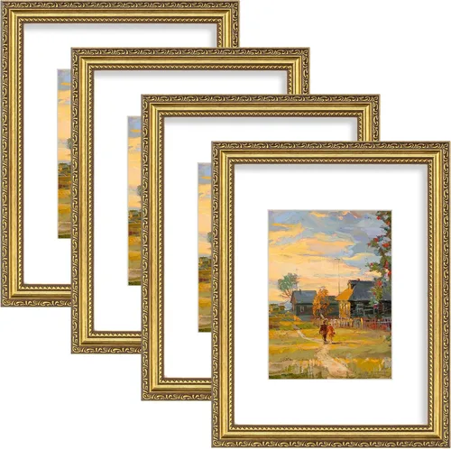 Vista 45 de eletecpro 8x10 Vintage Picture Frame, Glass Cover, Gold, 4-Pack Dorado