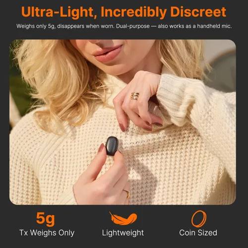 Vista 5 de Saramonic Micrófono inalámbrico Air SE para iPhone y Android, receptor dual (USB-C + Lightning), cancelación de ruido AI, 48 kHz/24 bits