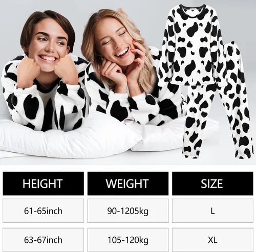 Vista 3 de Conjunto de disfraz de vaca de Halloween para mujer, pijama de vaca con orejas de vaca con colas de cuerno, gargantilla de campana, etiqueta