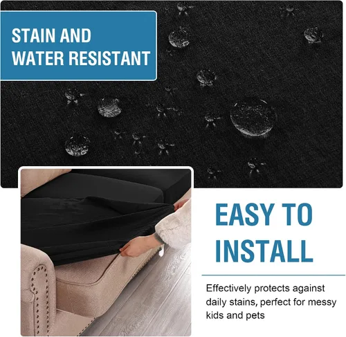 Vista 7 de H.VERSAILTEX Fundas de cojín individuales de lino tejido resistente al agua para sofá de 2 plazas para sofá de 2 cojines, fundas protectoras