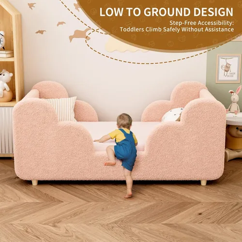 Vista 6 de Cama Montessori tapizada con rieles extraíbles Rosa