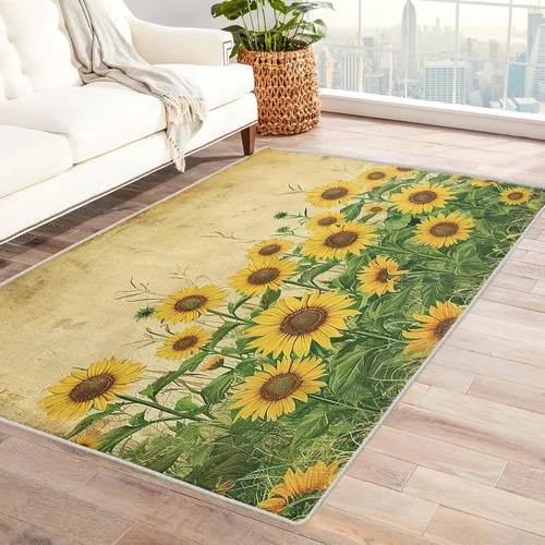Vista 7 de Alfombra floral retro 70S, lavable, Groovy Funky de 8 x 10 pulgadas, alfombra grande de flores naranjas, dormitorio, sala de estar, decoración