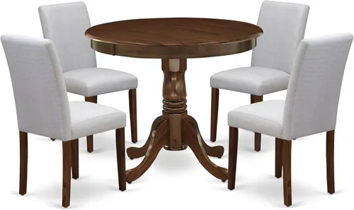 Vista 23 de East West Furniture ANAB3-AWA-05 - Juego de mesa de comedor moderno de 3 piezas, incluye una mesa de cocina redonda con pedestal y 2 sillas