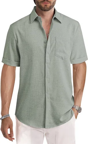 Vista 60 de JMIERR Camisas de vestir a rayas con botones y manga corta para hombre