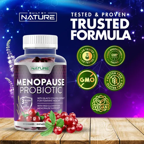 Vista 6 de Suplementos de menopausia para mujeres, gomitas probióticas para la menopausia, alivio de la menopausia para mujeres para sofocos, sudores nocturnos