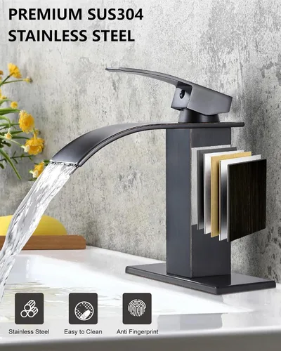 Vista 5 de Midanya - Grifo de baño con cascada de 1 agujero, sin drenaje, bronce aceitado with 24” cUPC Hoses,Deck Plate,for 1 or 3 hole