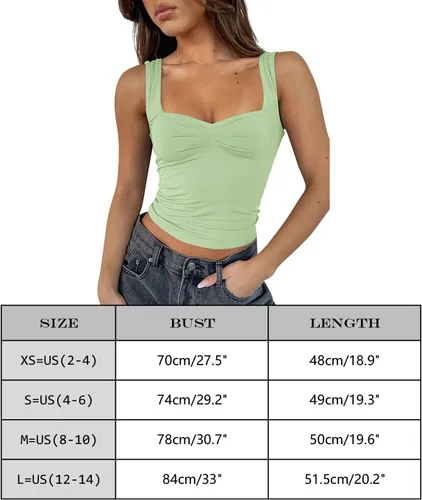 Vista 5 de Cioatin Camiseta corta sin mangas con cuello corazón para mujer, estilo Y2K, sin mangas, ajustada, para verano, a la moda