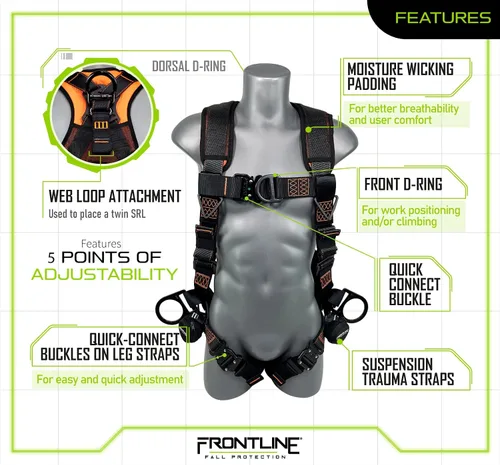 Vista 2 de FRONTLINE FALL PROTECTION 105CFTB - Arnés estilo peto Combat™ con argollas laterales frontales en D y correas de suspensión contra traumatismos