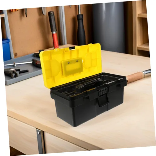 Vista 4 de Caja de herramientas apilable de plástico resistente con asa y candado, caja de transporte para electricista para almacenamiento de herramientas