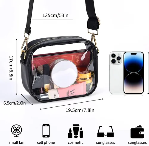Vista 4 de Bolsa transparente aprobada para estadios, bolsa cruzada transparente con correa extraíble y ajustable para eventos deportivos de conciertos
