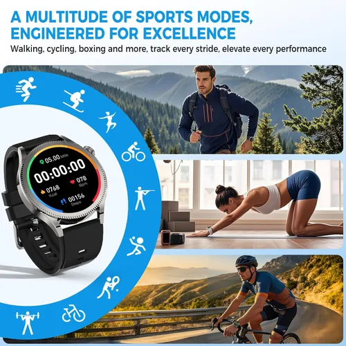 Vista 7 de Reloj inteligente con modos deportivos de llamadas, monitor de presión, contador de pasos, monitor de sueño, compatible con llamadas BT, 1.42
