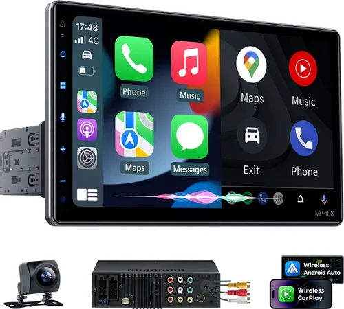 Vista 9 de PLZ estéreo de coche inalámbrico de doble DIN de 7" con pantalla QLED para automóvil, Apple Carplay, Radio, Android Auto, Bluetooth 5.3, Cargador