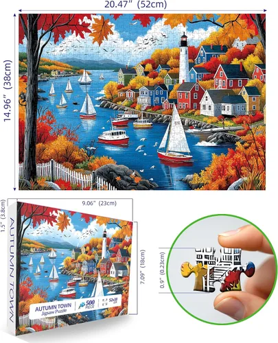Vista 2 de Rompecabezas para adultos, 500 piezas, rompecabezas de ciudad de otoño para adultos, hermosos rompecabezas de paisaje costero de otoño, rompecabezas