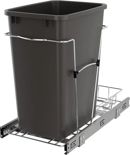 Vista 15 de Rev-A-Shelf Bote de basura extraíble para armarios de cocina, contenedor de reciclaje de basura de 35 cuartos de galón con toboganes de extensión