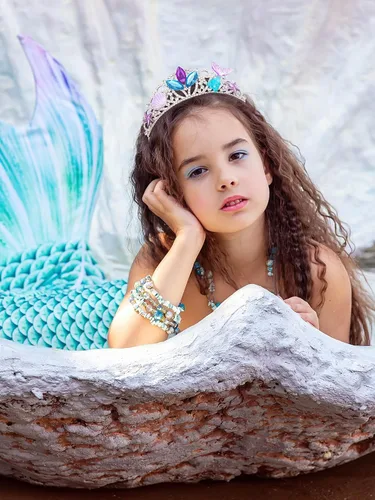 Vista 3 de SWEETV Tiaras de princesa con corona de sirena para niñas, tiara de sirenita para niños, diadema para cumpleaños, cosplay, fiesta, regalo