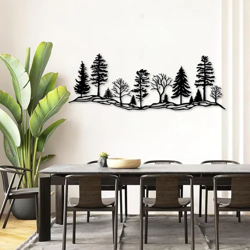 Vista 2 de Arte de pared de bosque de metal, decoración de pared de bosque, decoración de pared de metal de montaña y bosque, decoración de árbol de metal