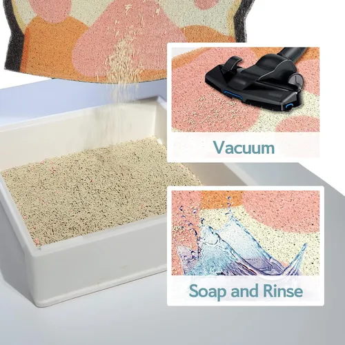 Vista 5 de Bonita alfombra de arena para gatos de 24 x 19 pulgadas, tapete para caja de arena, suave para patas de gatito, fácil de limpiar, antideslizante