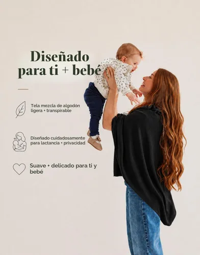 Vista 2 de Poncho transpirable para lactancia – Elegante bufanda multiusos para lactancia materna, funda de asiento de coche y manta de bebé para madres Negro