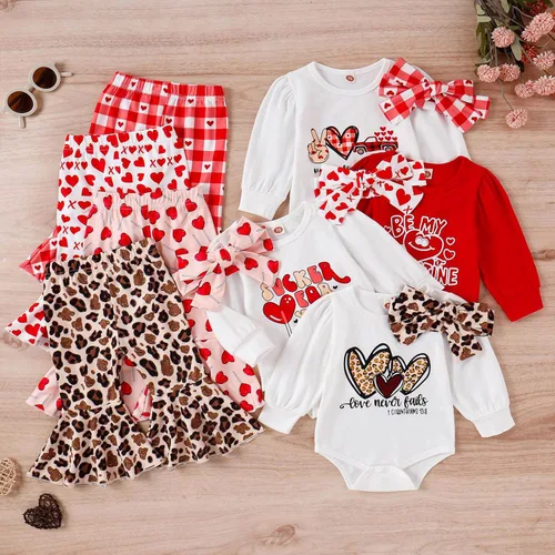 Vista 5 de TBUIALL Toddler Girl Halloween Clothes Set Toddler Girls Valentine's Day Long Sleeve Letter Romper Bodysuits 3 Month Old