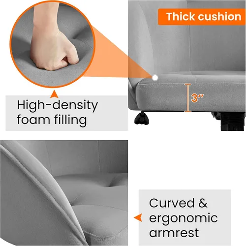 Vista 5 de Yaheetech Silla giratoria moderna de altura ajustable, silla de maquillaje con respaldo medio, silla de oficina para Momen con reposabrazos, ruedas