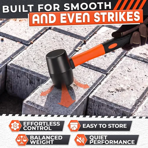 Vista 4 de Rubber Mallet Hammer 8 Oz, Soft Face Non-Marring Head (Orange)