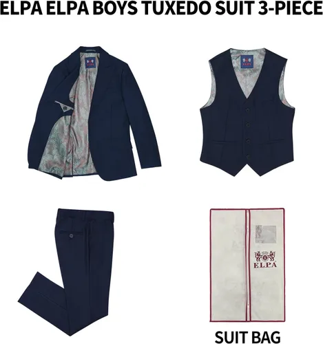 Vista 4 de ELPA ELPA Conjunto de traje formal para niños, trajes de vestir ajustados, trajes negros, trajes azules, trajes grises, conjunto con chaqueta