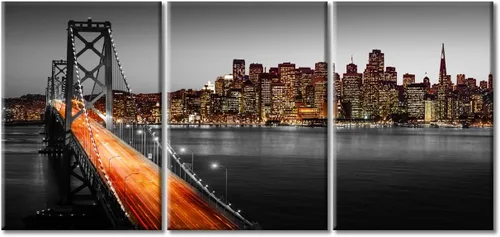 Vista 86 de TUMOVO Arte de pared en blanco y negro con paisaje urbano de Nueva York, decoración de pared de horizonte de Nueva York para sala de estar, puente