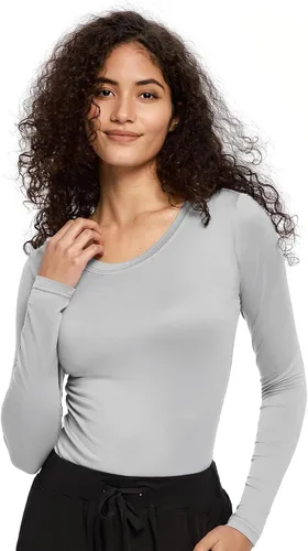 Vista 13 de COZYFIT Underscrub de manga larga para mujer - Blusas de uniforme para enfermeras con cuello redondo y tela suave Blanco