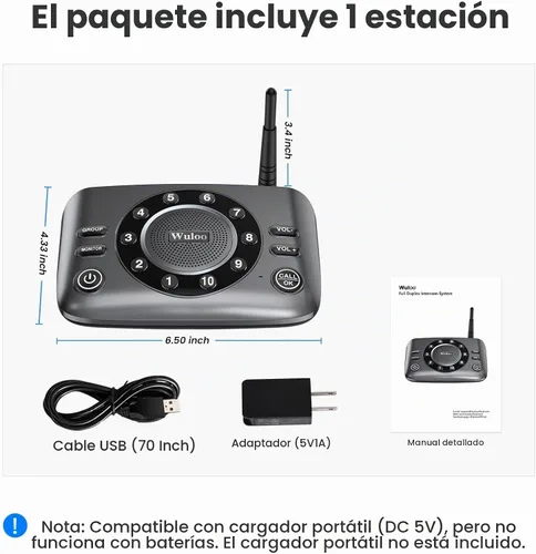 Vista 8 de Wuloo - Intercomunicadores inalámbricos manos libres para negocios en casa, sistema de intercomunicación de audio bidireccional mejorado para 1
