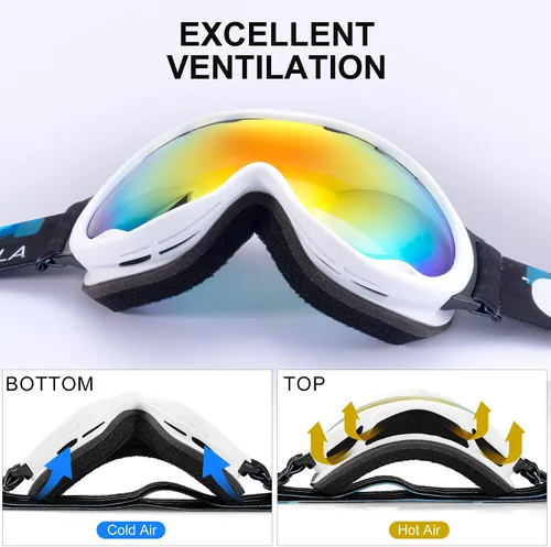 Vista 5 de RABIGALA Gafas de esquí de nieve/snowboard para hombres, mujeres, adultos, jóvenes, motos de nieve, esquí, patinaje, 100% protección UV, antivaho