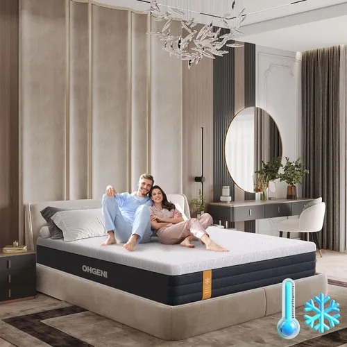Vista 12 de OhGeni - Colchón de 10 pulgadas tamaño matrimonial, espuma viscoelástica con gel de enfriamiento en una caja, superficie de tacto fresco, soporte