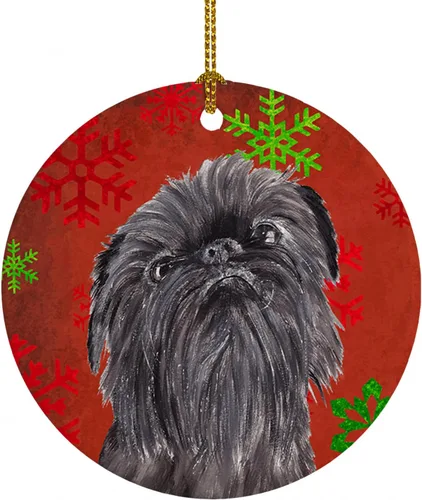 Vista 37 de Caroline's Treasures Affenpinscher - Adorno de cerámica para colgar en el árbol de Navidad con copos de nieve rojos y verdes, para el hogar