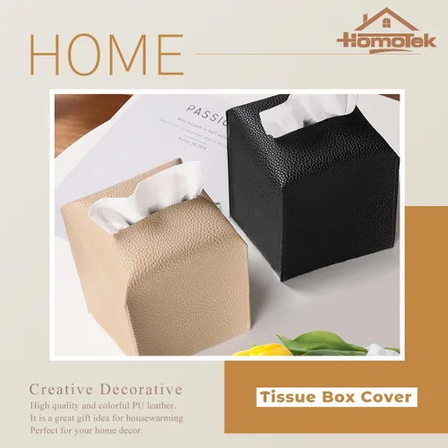 Vista 6 de HOMOTEK Paquete de 2 fundas para caja de pañuelos, soporte cuadrado de piel sintética, organizador de papel decorativo para baño, mesitas de noche