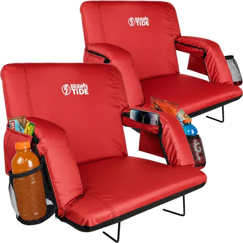 Vista 14 de BRAWNTIDE - Asiento para estadio con respaldo, cómodo cojín, acolchado grueso, 2 ganchos para gradas, 4 bolsillos, silla de estadio ideal