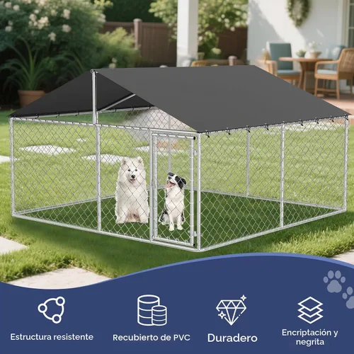 Vista 5 de Petony 305 cm x 305 cm Jaula para Perros al Aire Libre, Caseta para Perros Resistente, Jaula Grande para Mascotas, Malla, Caseta para Perros