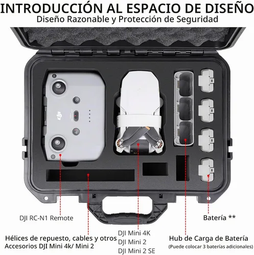 Vista 2 de Mini 4K caso, IP67 resistente al agua duro viaje transporte caso para DJI Mini 4K/2/2 SE Fly More Combo Drone y accesorios