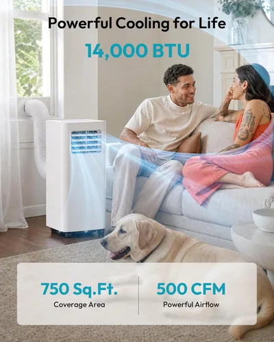 Vista 2 de EUHOMY Aire acondicionado portátil de 14,000 BTU, unidad de CA de 750 pies