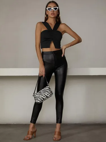 Vista 5 de SheIn Top sin mangas con abertura fruncida, sin mangas, para mujer