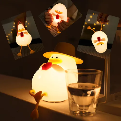 Vista 3 de Happy Duck Luz de noche con sombrero Regalo de cumpleaños Lámpara de silicona linda Dormitorio Luz de sueño LED Niños Linda luz nocturna Luz