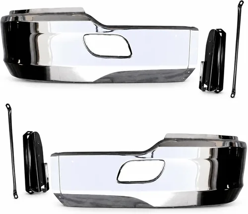 Vista 2 de QSC Truck Parts Parachoques de acero cromado esquina izquierda y derecha par w/rejilla compatible con Kenworth T680