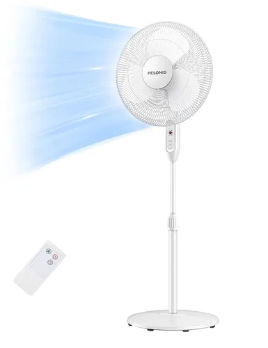 Vista 2 de PELONIS Ventilador oscilante de pie con control remoto de 16 pulgadas, temporizador de 7 horas, 3 velocidades y altura ajustable y ventilador