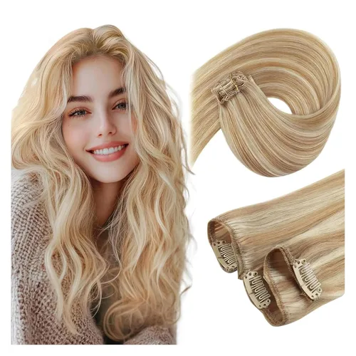 Vista 19 de Ve Sunny Extensiones de cabello clip-in de cabello humano real con reflejos, extensiones de cabello con clip para cabello corto, marrón oscuro