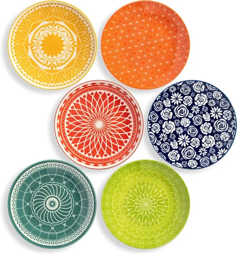 Vista 10 de Annovero - Platos de Postre - Plato Pequeño de 6 Pulgadas para Aperitivo, Pastel, Snack, Tarta, Cóctel - Apto para Microondas - Mini Platillo