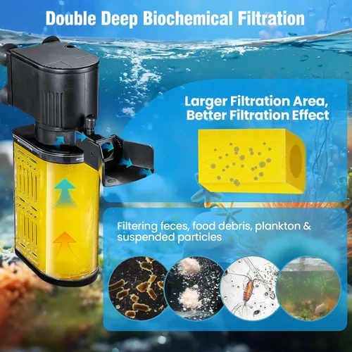 Vista 2 de Filtro de acuario para acuario de 20 a 50 galones, filtros ultrasilenciosos para pecera, filtración bioquímica de 200 GPH, potente bomba sumergible
