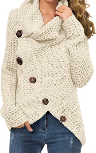 Vista 19 de GRECERELLE - Suéteres de cuello alto con cuello grueso, manga larga, dobladillo asimétrico, sueltos, de punto, para mujer, de otoño, S-2XL 02 negro