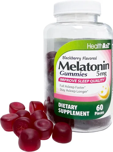 Vista 4 de HealthA2Z® Gomitas de melatonina 60 unidades 5 mg Ayuda natural para dormir para un sueño profundo y reparador Sabor BlackBerry Gomitas