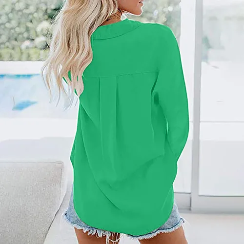 Vista 3 de UODSVP Camisa de manga larga con botones para mujer, blusa de manga larga con bolsillo con solapa