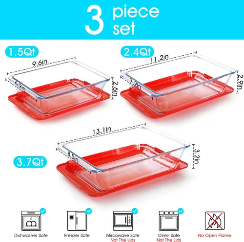 Vista 2 de NUTRIUPS Fuentes de vidrio profundas para hornear de 1.5+2.4+3.7 cuartos de galón, 11.5 x 8 x 3 pulgadas, 9.5 x 7 x 2.7 pulgadas y 8 x 6 x 2.4