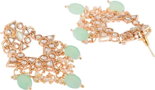 Vista 7 de Efulgenz Antique Gold Tone Choker Necklace Maangtikka and Earrings Set Indian Jewelry Sets for Women Indian Bridal Sets Ethnic Faux Kundan Crystal