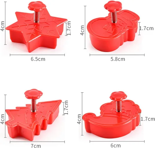 Vista 7 de Juego de 4 moldes de galletas navideñas, cortadores de galletas de Navidad para hornear, cortador de émbolo de pastel de galletas 3D